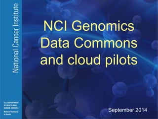 National Cancer Institute 
U.S. DEPARTMENT OF HEALTH AND HUMAN SERVICES 
National Institutes of Health 
NCI Genomics 
Data Commons 
and cloud pilots 
September 2014 
 