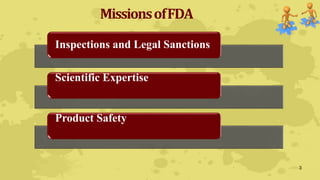 MissionsofFDA
Inspections and Legal Sanctions
Scientific Expertise
Product Safety
3
 
