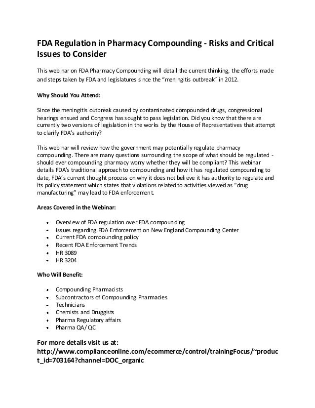 Fda regulation in pharmacy compounding