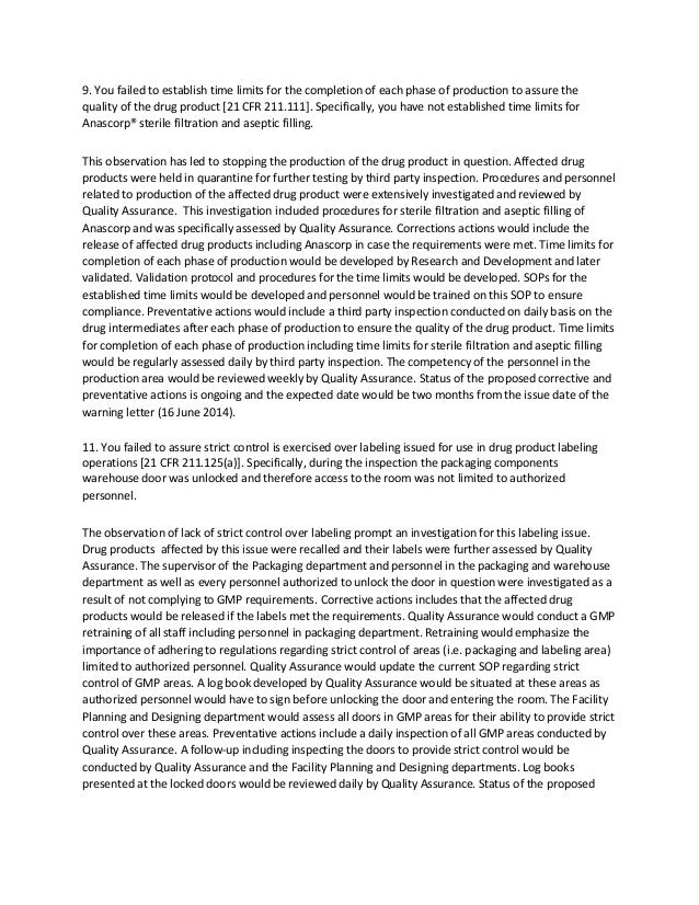 mock response to a fda warning letter fda letter