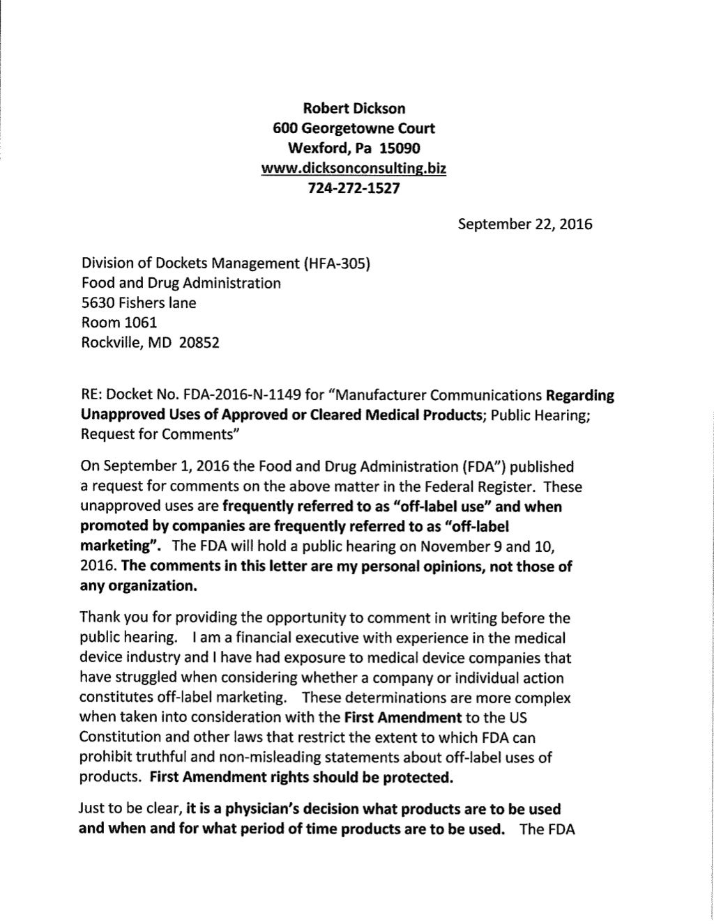 Response to FDA on OffLabel Use