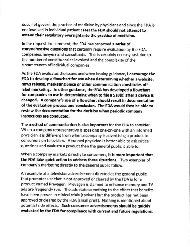 Response to FDA on OffLabel Use