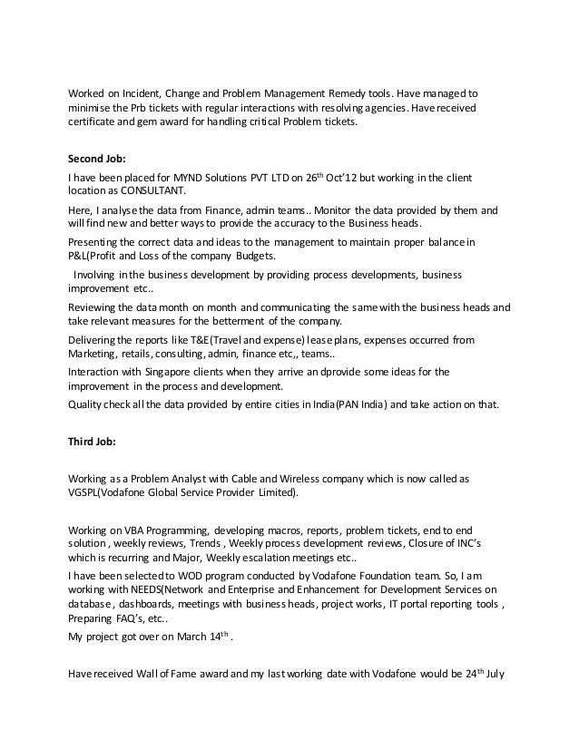 problem management resumes