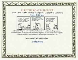 Most Efficient Award 2006 Winte - General Dynamics - Electric Boa