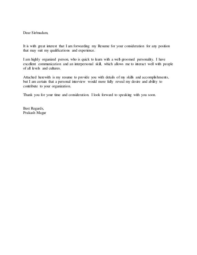 thank you for forwarding my resume
