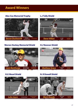 Award Winners
Alex Cox Memorial Trophy
Warren Hockey Memorial Shield
R.G Wood Shield
H.J Noonan Shield
L.J Tully Shield
N. R Dowell Shield
27
 