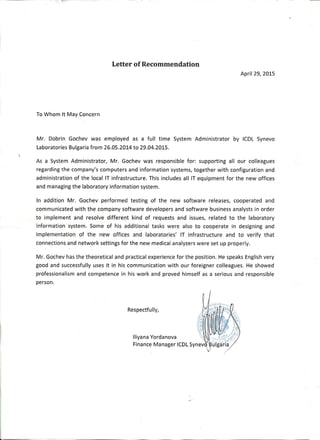 Letter of Recommendation Synevo