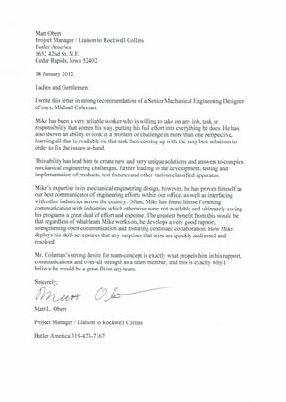 Matt Obert's Letter of Recommendation (Generic) | PDF