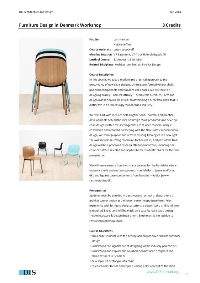 Furniture Design In Denmark Workshop Fall 2014 Syllabus