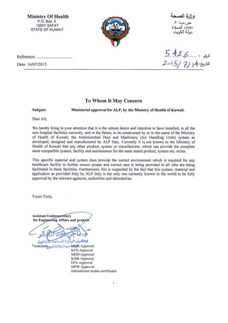 Approval Of Ministry of Health - Kuwait 2015 E