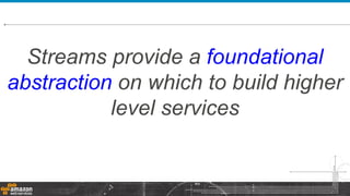 Streams provide a foundational
abstraction on which to build higher
level services
 