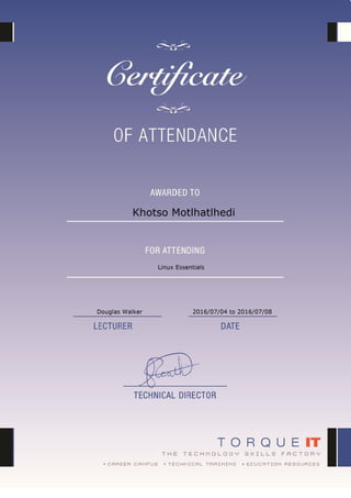 Linux Essentials Attendance Certificate