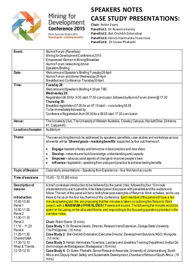 Forum Speakers notes Case Study Presentations