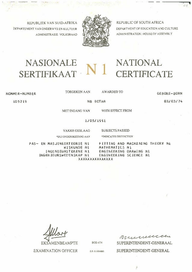 N1 National Certificate