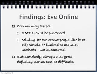 Findings: Eve Online
                       Community agrees:
                         RMT should be prevented.
          ...
