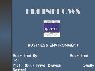 FDI INFLOWS
Submitted By: Submitted
To:
Prof. (Dr.) Priya Dwivedi Shelly
Rastogi
BUSINESS ENVIRONMENT
 