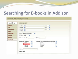 Searching for E-books in Addison
 