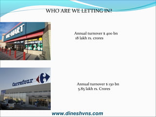 WHO ARE WE LETTING IN?

Annual turnover $ 400 bn
18 lakh rs. crores

Annual turnover $ 130 bn
5.85 lakh rs. Crores

www.dineshvns.com

 