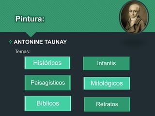 Pintura:
Temas:
Históricos
Paisagísticos Mitológicos
Infantis
Bíblicos Retratos
ANTONINE TAUNAY
 