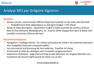 Analyse
 Secteur ancien, concurrentiel, difficile d’avoir de l’autorité sur les mots clés d’activité
 Probablement forte...