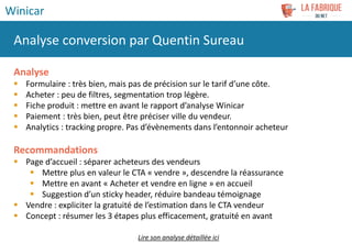 Analyse
 Formulaire : très bien, mais pas de précision sur le tarif d’une côte.
 Acheter : peu de filtres, segmentation ...