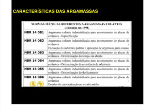 CARACTERÍSTICAS DAS ARGAMASSAS
 