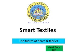Smart Textiles
The future of fibres & fabrics
Granch Berhe
2015
 