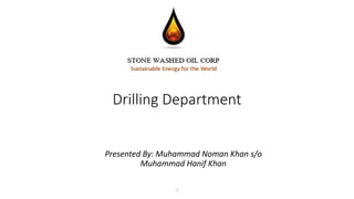 Drilling Department
Presented By: Muhammad Noman Khan s/o
Muhammad Hanif Khan
1
 