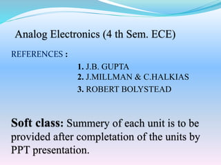 REFERENCES :
1. J.B. GUPTA
2. J.MILLMAN & C.HALKIAS
3. ROBERT BOLYSTEAD
 