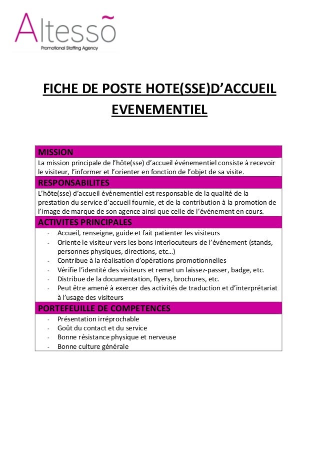 Fiche metier hotesse d'accueil