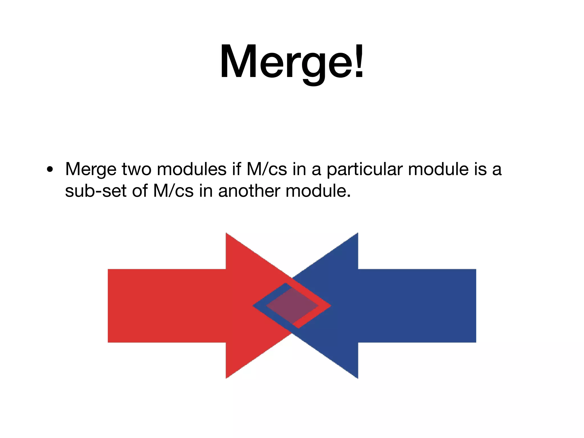 Merge!
• Merge two modules if M/cs in a particular module is a
sub-set of M/cs in another module.
 