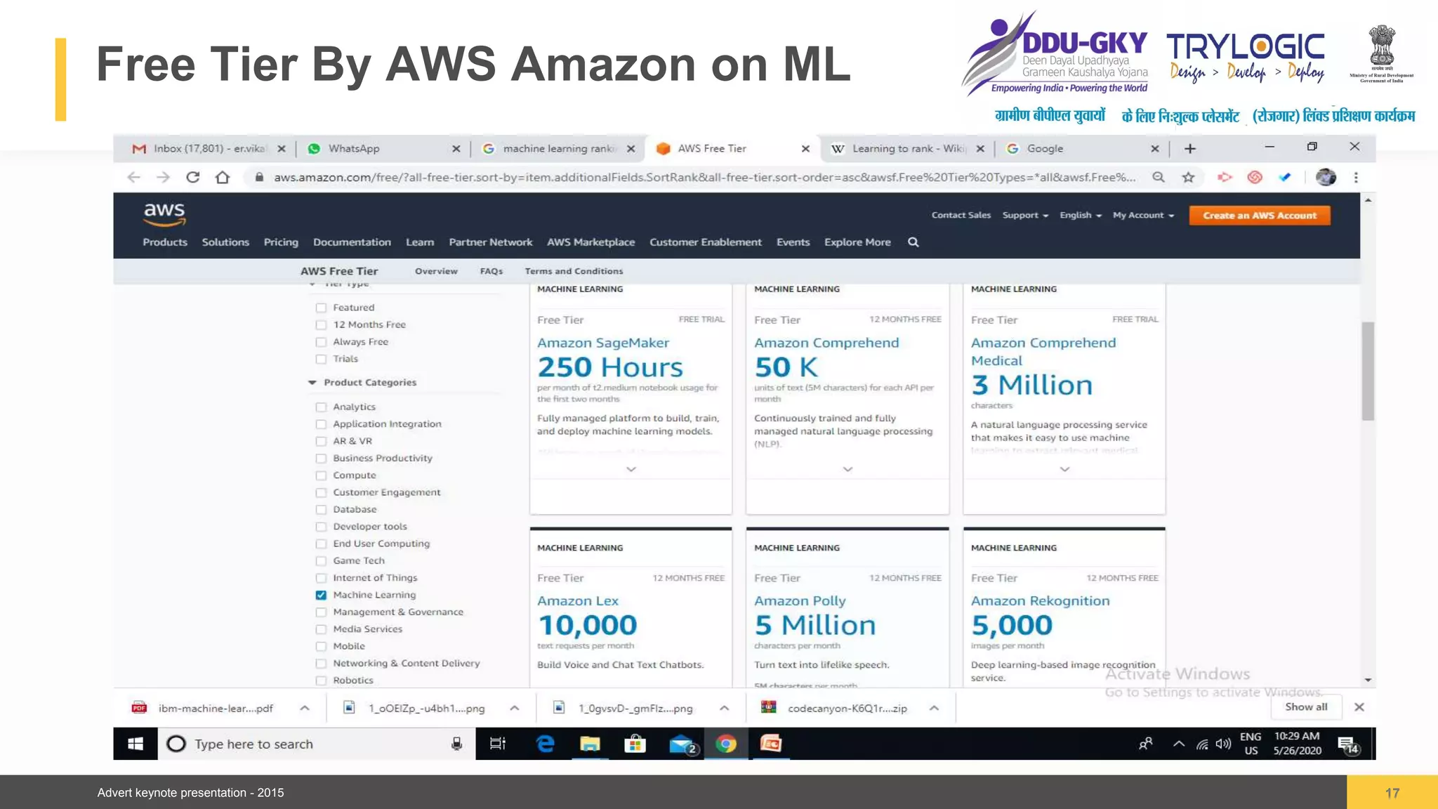 Advert keynote presentation - 2015
Free Tier By AWS Amazon on ML
17
04
 