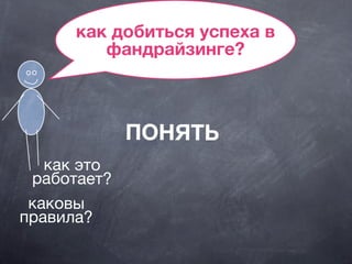как добиться успеха в
фандрайзинге?
как это
работает?
каковы
правила?
ПОНЯТЬ
 