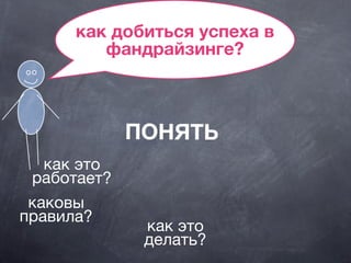 как добиться успеха в
фандрайзинге?
как это
работает?
как это
делать?
каковы
правила?
ПОНЯТЬ
 