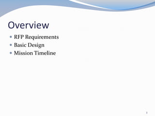 Overview
 RFP Requirements
 Basic Design
 Mission Timeline
3
 