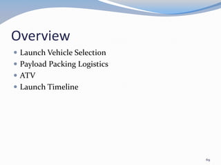 Overview
 Launch Vehicle Selection
 Payload Packing Logistics
 ATV
 Launch Timeline
69
 