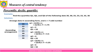 DEPARTMENT OF INFORMATION TECHNOLOGY, SCOE,KOPARGAON
Measures of central tendency
Percentile, decile, quartile:
 