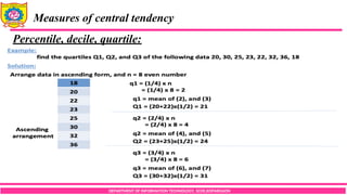DEPARTMENT OF INFORMATION TECHNOLOGY, SCOE,KOPARGAON
Measures of central tendency
Percentile, decile, quartile:
 