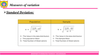 DEPARTMENT OF INFORMATION TECHNOLOGY, SCOE,KOPARGAON
Measures of variation
Standard Deviation:
 