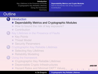 Introduction
          Key Lifetimes in the Presence of Faults   Dependability Metrics and Crypto Modules
           Crypt...