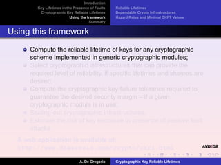 Cryptographic Key Reliable Lifetimes - Bounding the Risk of Key Exposure in the Presence of Faults Slide 74