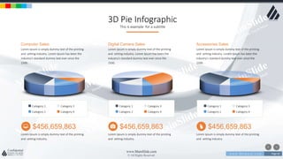 w w w . D o m a i n . c o m Page 81
www.MainSlide.com
© All Rights Reserved.
Confidential
3D Pie Infographic
This is example for a subtitle
Digital Camera Sales
Lorem Ipsum is simply dummy text of the printing
and setting industry. Lorem Ipsum has been the
industry's standard dummy text ever since the
1500.
Category 1
Category 2
Category 3
Category 4
$456,659,863
Lorem Ipsum is simply dummy text of the printing
and setting industry.
Accessories Sales
Lorem Ipsum is simply dummy text of the printing
and setting industry. Lorem Ipsum has been the
industry's standard dummy text ever since the
1500.
Category 1
Category 2
Category 3
Category 4
Computer Sales
Lorem Ipsum is simply dummy text of the printing
and setting industry. Lorem Ipsum has been the
industry's standard dummy text ever since the
1500.
Category 1
Category 2
Category 3
Category 4
$456,659,863
Lorem Ipsum is simply dummy text of the printing
and setting industry.
$456,659,863
Lorem Ipsum is simply dummy text of the printing
and setting industry.
 