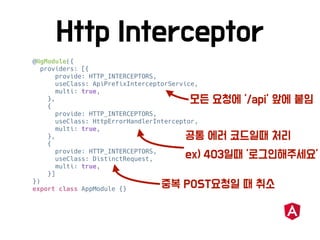 @NgModule({
providers: [{
provide: HTTP_INTERCEPTORS,
useClass: ApiPrefixInterceptorService,
multi: true,
},
{
provide: HTTP_INTERCEPTORS,
useClass: HttpErrorHandlerInterceptor,
multi: true,
},
{
provide: HTTP_INTERCEPTORS,
useClass: DistinctRequest,
multi: true,
}]
})
export class AppModule {}
 