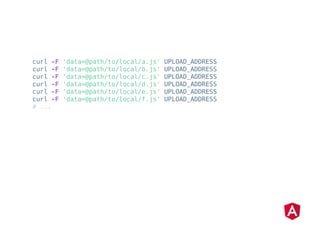 curl -F 'data=@path/to/local/a.js' UPLOAD_ADDRESS
curl -F 'data=@path/to/local/b.js' UPLOAD_ADDRESS
curl -F 'data=@path/to/local/c.js' UPLOAD_ADDRESS
curl -F 'data=@path/to/local/d.js' UPLOAD_ADDRESS
curl -F 'data=@path/to/local/e.js' UPLOAD_ADDRESS
curl -F 'data=@path/to/local/f.js' UPLOAD_ADDRESS
# ...
 