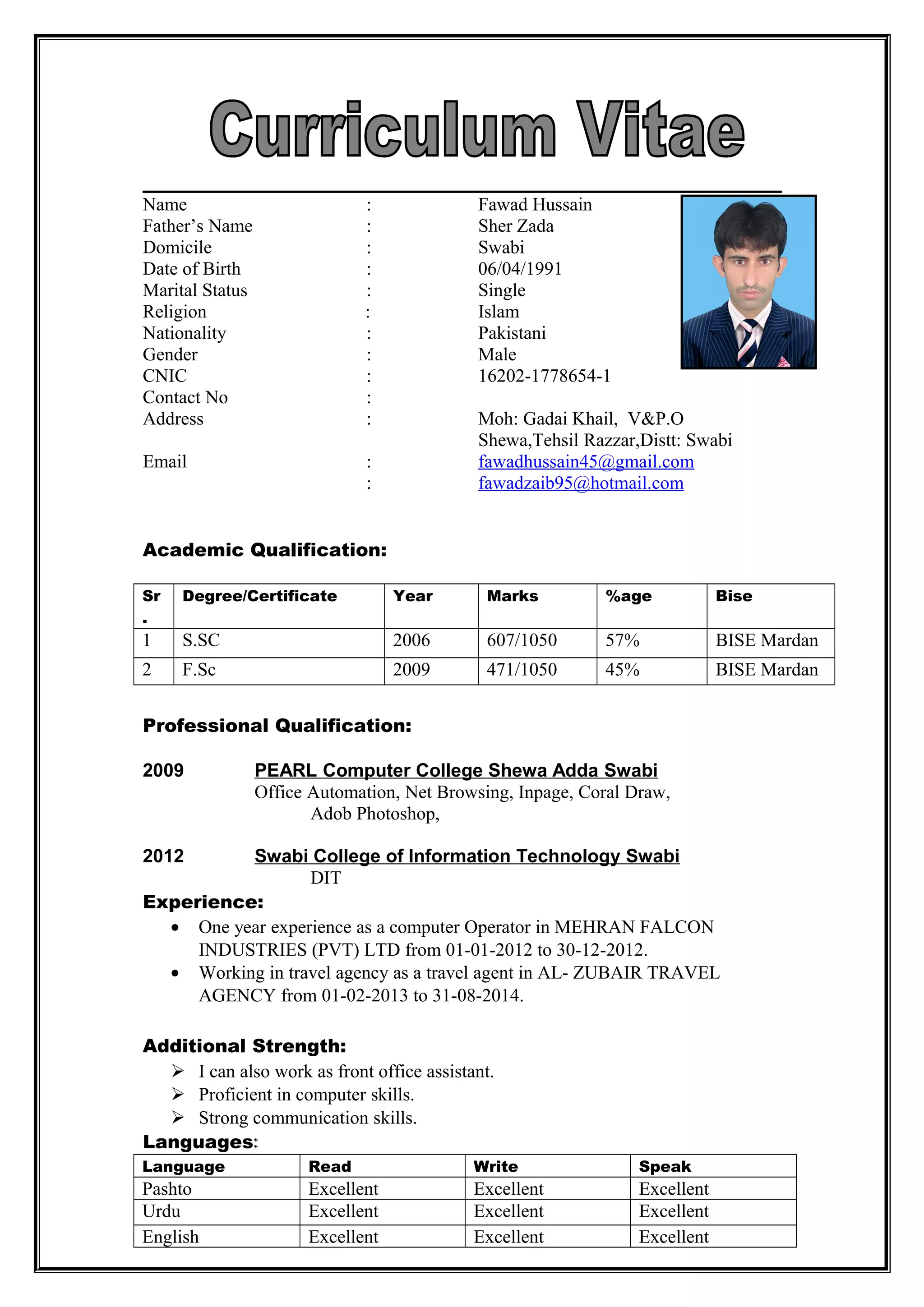 Fawad Hussain CV update | DOC
