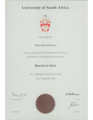 UNISA MA certificate