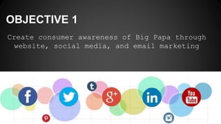 OBJECTIVE 1
Create consumer awareness of Big Papa through
website, social media, and email marketing
 