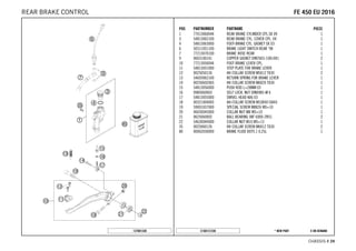 X ON DEMAND* NEW PARTC168131330
CHASSIS # 2244
POS PARTNUMBER PARTNAME PIECE
1 77013060044 REAR BRAKE CYLINDER CPL.SX 09 1
3 54813062100 REAR BRAKE CYL. COVER CPL. 04 1
4 54813063000 FOOT-BRAKE CYL. GASKET SX 03 1
6 50311051100 BRAKE LIGHT SWITCH REAR '98 1
7 77213070100 BRAKE HOSE REAR 1
9 0603100141 COPPER GASKET DIN7603-10X14X1 2
10 77213050044 FOOT BRAKE LEVER CPL. 1
11 54813051000 STEP PLATE FOR BRAKE LEVER 1
12 0025050126 HH COLLAR SCREW M5X12 TX30 2
13 54603062100 RETURN SPRING FOR BRAKE LEVER 1
14 0025060206S HH COLLAR SCREW M6X20 TX30 1
15 54813056000 PUSH ROD L=28MM 03 1
16 0985060003 SELF LOCK. NUT DIN0985-M 6 1
17 54813055000 SWIVEL HEAD KA6 03 1
18 0032100406S AH-COLLAR SCREW M10X40 ISA45 1
19 59001037000 SPECIAL SCREW M8X26 WS=10 1
20 46030045000 COLLAR NUT M8 WS=10 1
21 0625060002 BALL BEARING SKF 6000-2RS1 2
22 54630044000 COLLAR NUT M10 WS=13 1
35 0025060126 HH COLLAR SCREW M6X12 TX30 2
80 00062030000 BRAKE FLUID DOT5.1 0,25L 1
137801330
FFEE 445500 EEUU 22001166REAR BRAKE CONTROL
 