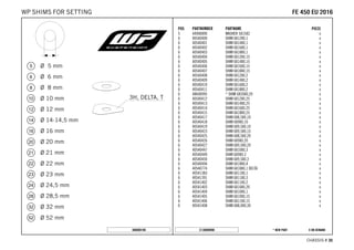 X ON DEMAND* NEW PARTC130009090
CHASSIS # 3300
POS PARTNUMBER PARTNAME PIECE
5 44906890 WASHER 5X15X2 x
6 40540400 SHIM 6X12X0,1 x
6 40540401 SHIM 6X14X0,1 x
6 40540402 SHIM 6X16X0,1 x
6 40540403 SHIM 6X18X0,1 x
6 40540404 SHIM 6X12X0,15 x
6 40540405 SHIM 6X14X0,15 x
6 40540406 SHIM 6X16X0,15 x
6 40540407 SHIM 6X18X0,15 x
6 40540408 SHIM 6X12X0,2 x
6 40540409 SHIM 6X14X0,2 x
6 40540410 SHIM 6X16X0,2 x
6 40540411 SHIM 6X18X0,2 x
6 48600095 * SHIM 6X20X0,20 x
6 40540412 SHIM 6X12X0,25 x
6 40540413 SHIM 6X14X0,25 x
6 40540414 SHIM 6X16X0,25 x
6 40540415 SHIM 6X18X0,25 x
6 40540417 SHIM 6X8,5X0,10 x
6 40540418 SHIM 6X9X0,10 x
6 40540419 SHIM 6X9,5X0,10 x
6 40540423 SHIM 6X9,5X0,15 x
6 40540425 SHIM 6X8,5X0,20 x
6 40540426 SHIM 6X9X0,20 x
6 40540427 SHIM 6X9,5X0,20 x
6 40540447 SHIM 6X10X0,3 x
6 40540449 SHIM 6X9X0,3 x
6 40540450 SHIM 6X9,5X0,3 x
6 40540494 SHIM 6X18X0,4 x
6 40540774 SHIM 6X18X0,1 DELTA x
6 40541383 SHIM 6X11X0,1 x
6 40541391 SHIM 6X11X0,3 x
6 40541402 SHIM 6X11X0,2 x
6 40541403 SHIM 6X10X0,20 x
6 40541404 SHIM 6X10X0,1 x
6 40541405 SHIM 6X10X0,15 x
6 40541406 SHIM 6X11X0,15 x
6 40541408 SHIM 6X8,0X0,30 x
080000190
FFEE 445500 EEUU 22001166WP SHIMS FOR SETTING
 
