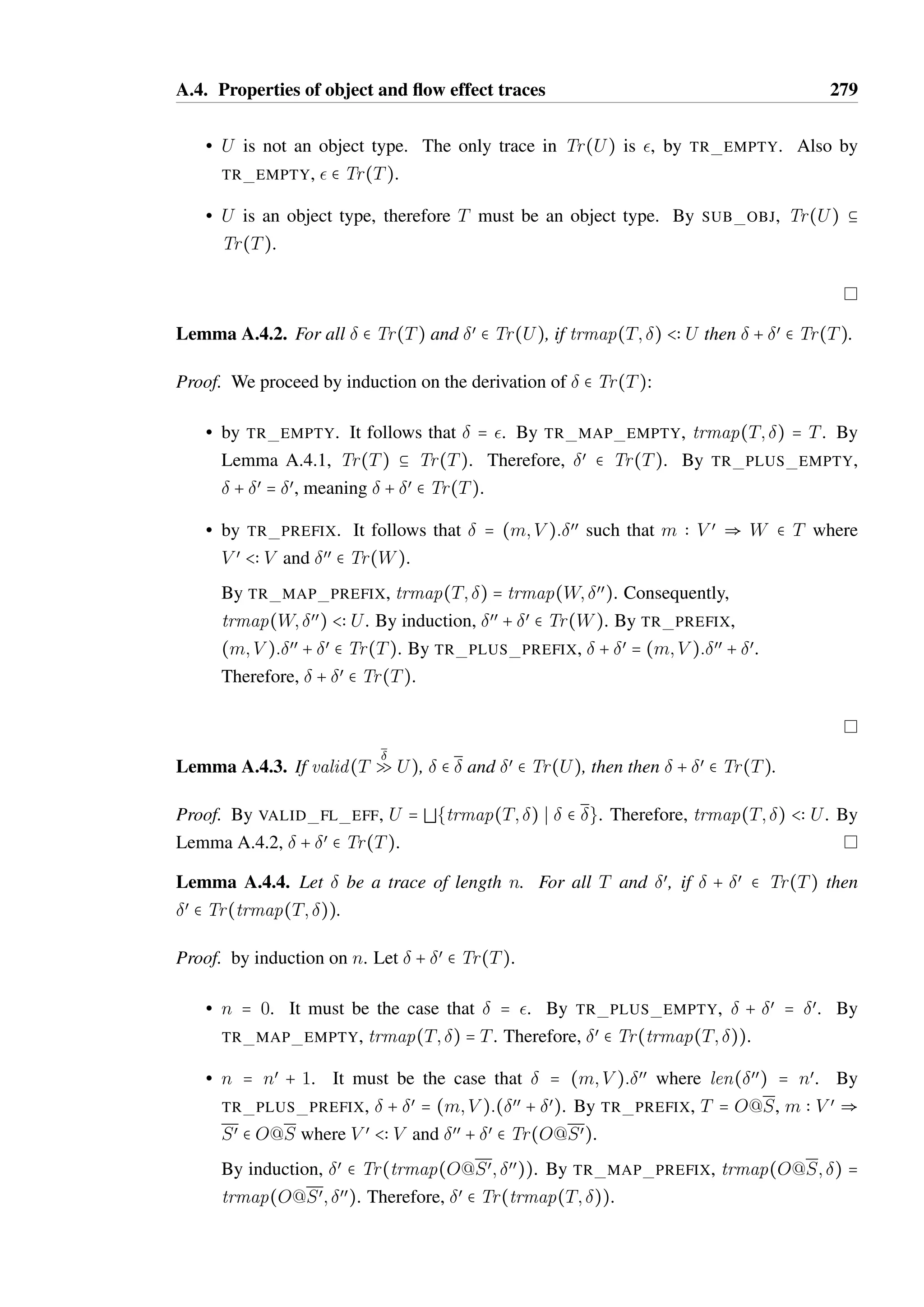 A.3. Properties of contexts 277 
Lemma A.3.11. Let 1, 2, 3 be contexts such that 1 B 3 and 2 B 3. It follows that 
1 @ 2 B 3. 
Proof. Let 1, 2, 3 be contexts such that 1 B 3 and 2 B 3. Let œ = 1 @ 2. 
By CTX JOIN, dom(œ) = dom(1) @ dom(2) and ¦x  dom(œ):œ(x)  ^1(x) A ^2(x). 
As 1 B 3 and 2 B 3, it follows by Lemma A.3.1 that dom(1) b dom(3) and 
dom(2) b dom(3). Consequently, dom(1) 8 dom(2) b dom(3). Therefore 
dom(œ) b dom(3). 
As 1 B 3 and 2 B 3, it follows by Lemma A.3.1 that ¦x  dom(1):3(x)  1(x) and 
¦x  dom(2):3(x)  2(x). Let x  dom(œ). It follows that 3(x)  ^1(x), as either 
x  dom(1) and ^1(x) = 1(x) where 3(x)  1(x) is already known, or x ¶ dom(1) 
and ^1(x) = — with 3(x)  — by SUB TOP. By similar reasoning, 3(x)  ^2(x). There-fore 
by Theorem A.9.1, it follows that 3(x)  ^1(x) @ ^2(x), meaning 3(x)  œ(x). As 
x was arbitrary within dom(œ), it follows that ¦x  dom(œ):3(x)  œ(x). 
By Lemma A.3.2, œ B 3. 
Lemma A.3.12. Let 1, 2 and 3 be contexts such that 1 B 3 and 2 B 3. 
If 3 B 1 @ 2, then 3  1 @ 2. 
Proof. Let 3 B 1 @ 2. As 1 B 3 and 2 B 3, it follows by Lemma A.3.11 that 
1 @ 2 B 3. By Lemma A.3.4, it follows that œ  3. 
Corollary A.3.13.  @ œ is a partial join operator, up to equivalence. 
Lemma A.3.14. Context meet is defined for any arbitrary pair of contexts. 
Proof. Let 1 and 2 be arbitrary contexts. By definition, dom(1) 9 dom(2) is always 
defined. Let x  dom(1)9dom(2). By Lemma A.9.2, 1(x)@2(x) is always defined. 
Lemma A.3.15. Let 1 A 2 = œ. It follows that œ B 1 and œ B 2. 
Proof. Let 1 and 2 be contexts such that œ = 1 A 2. By CTX MEET, 
dom(œ) = dom(1) 9 dom(2) and ¦x  dom(œ): œ(x) = 1(x) @ 2(x). By definition, 
dom(œ) b dom(1) and dom(œ) b dom(2). By Theorem A.9.1, 
¦x  dom(œ): 1(x)  œ(x). and ¦x  dom(œ): 2(x)  œ(x). Therefore by Lemma 
A.3.2, œ B 1 and œ B 2. 
Lemma A.3.16. Let 1, 2, 3 be contexts such that 1 B 2 and 1 B 3. It follows that 
1 B 2 A 3. 
 